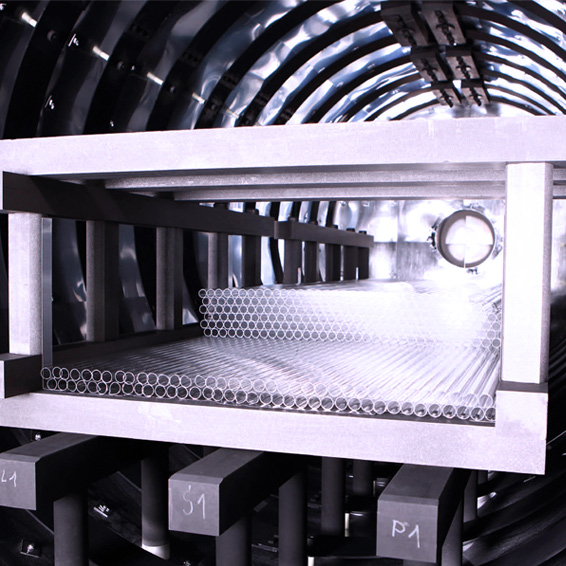 Quartz glass tubes in a transport rack